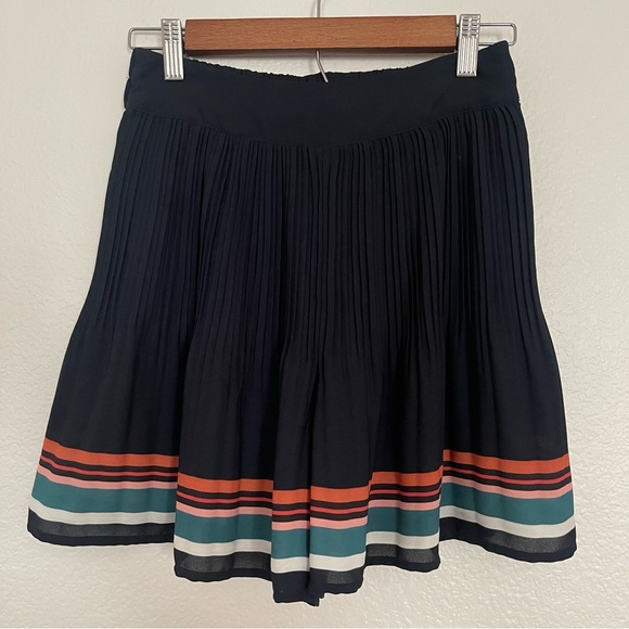 MAJE Plissé Women’s Black Rainbow Striped Crepe de Chine Shorts Size S/36